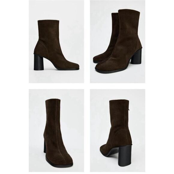NEW Zara Brown Suede Ankle Boots Size US 6.5 Chunky Block Heel Fall Shoes - Picture 3 of 7